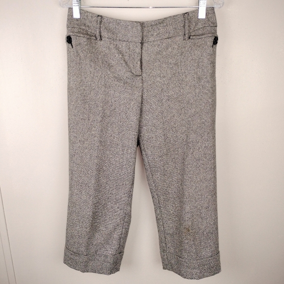 Ann Taylor Wool Blend Mid Rise MicroCheck Cropped Wide Leg Trousers Sz. 4P - Picture 2 of 10